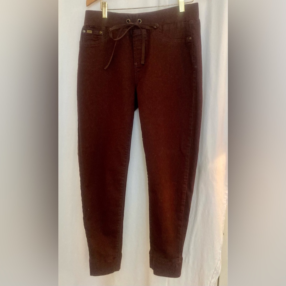 Diane Gilman Dark Brown Elastic Waist & Hem Joggers Jeans Size 6